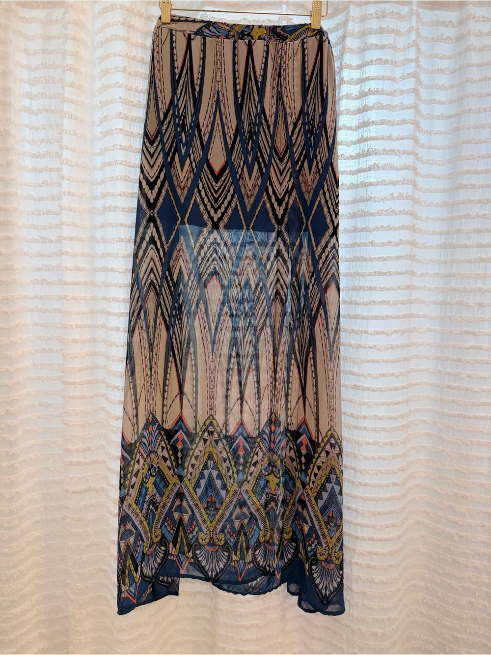 Navy & Beige Geometric Maxi Skirt - Elegant Print